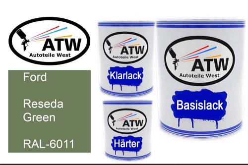 Ford, Reseda Green, RAL-6011: 1L Lackdose + 1L Klarlack + 500ml Härter - Set, von ATW Autoteile West.